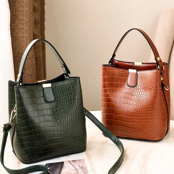 Women Fashion Handheld Shoulder Bag Crocodile Pattern Casual Portable Handbag