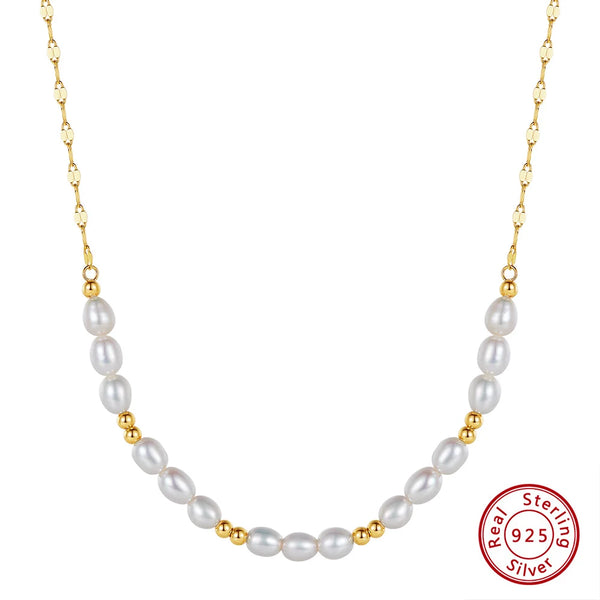 Vintage 925 Sterling Silver Chain Necklace with 14K Gold Beads for Women