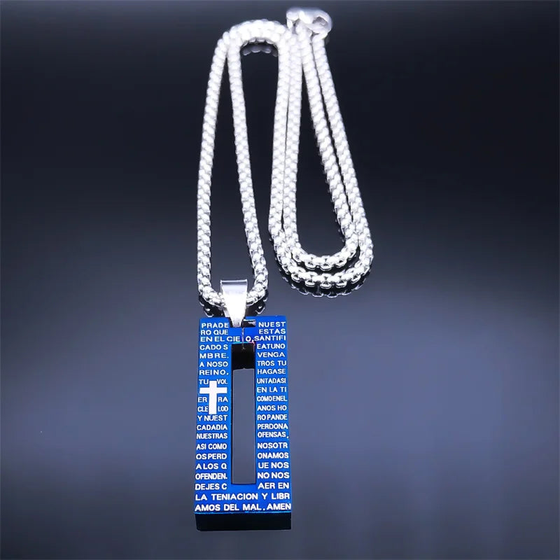 The Lord's Prayer Cross Chain Necklace Stainless Steel Scripture Blessing Pendant Necklaces