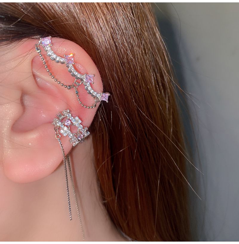 Korean Delicate Pink Crystal Bowknot Clip Earrings For Women