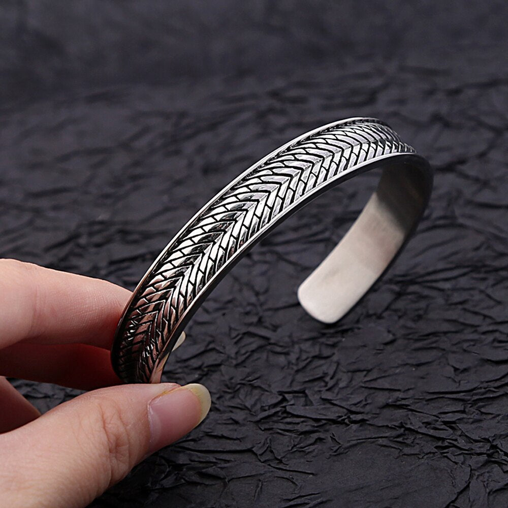 Simple Vintage Men's Stainless Steel Cuff Bracelets