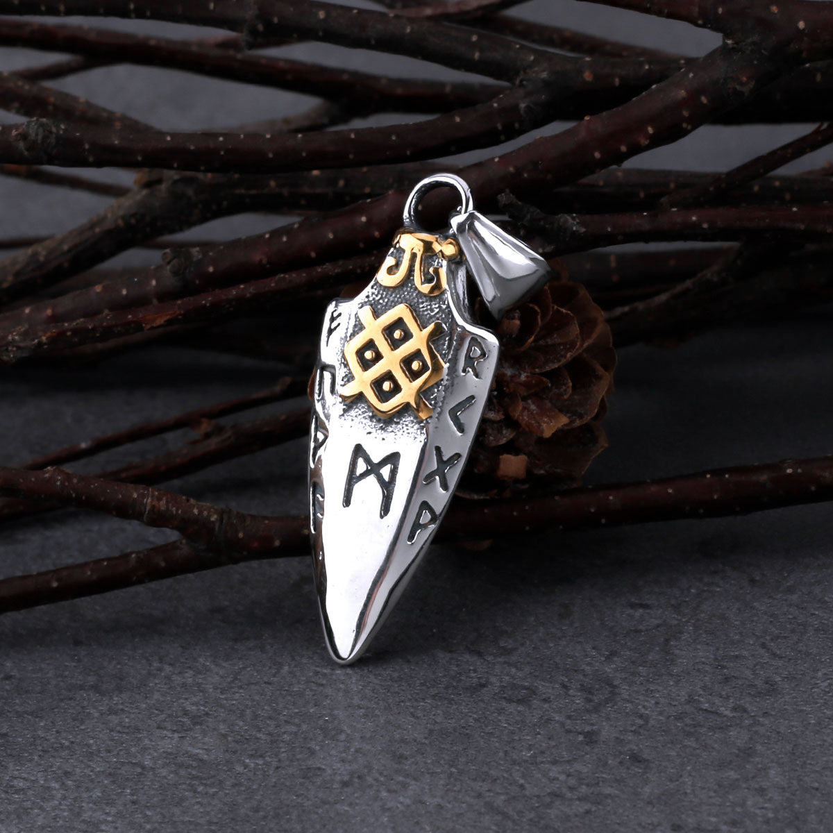 Nordic Viking Spear Pendant Necklace Stainless Steel Rune Amulet Men's