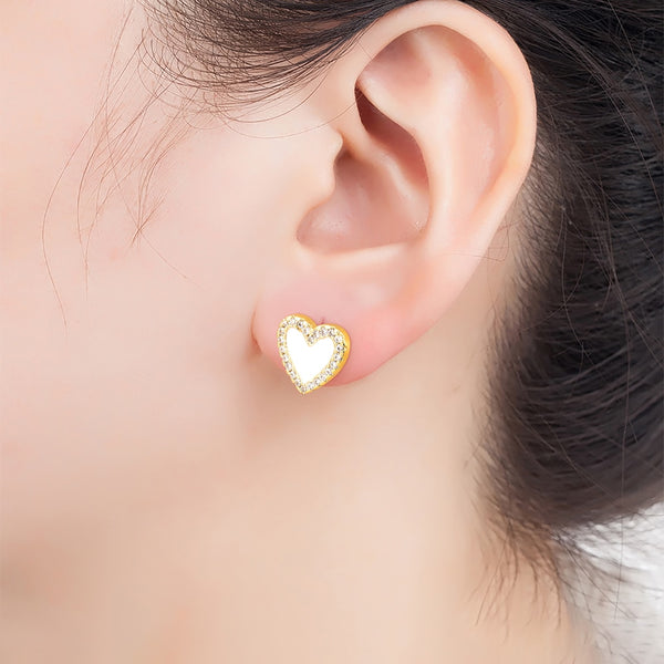 New Korean Engagement Enamel Cute Heart Stud Earrings for Women