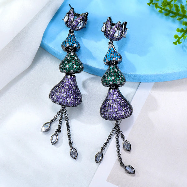 Luxury CZ BOHO Charm Drop Earrings For Women Wedding Bridal Jewelry