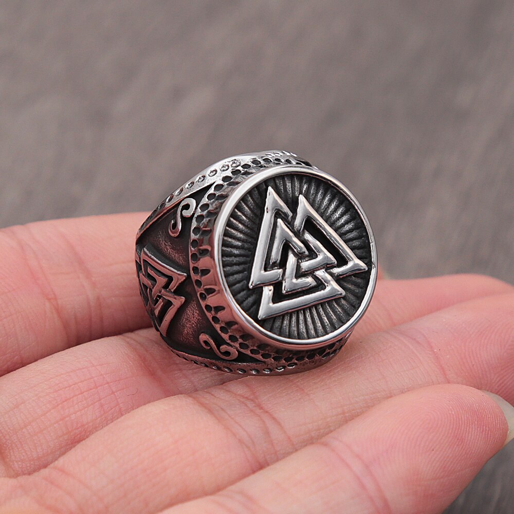 Vintage Stainless Steel Viking Valknut Ring Men