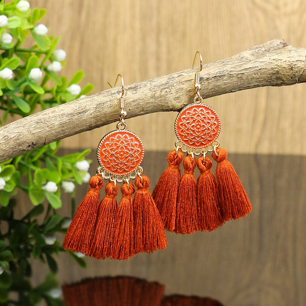 Bohemian Yellow Flower Long Tassel Earrings for Women