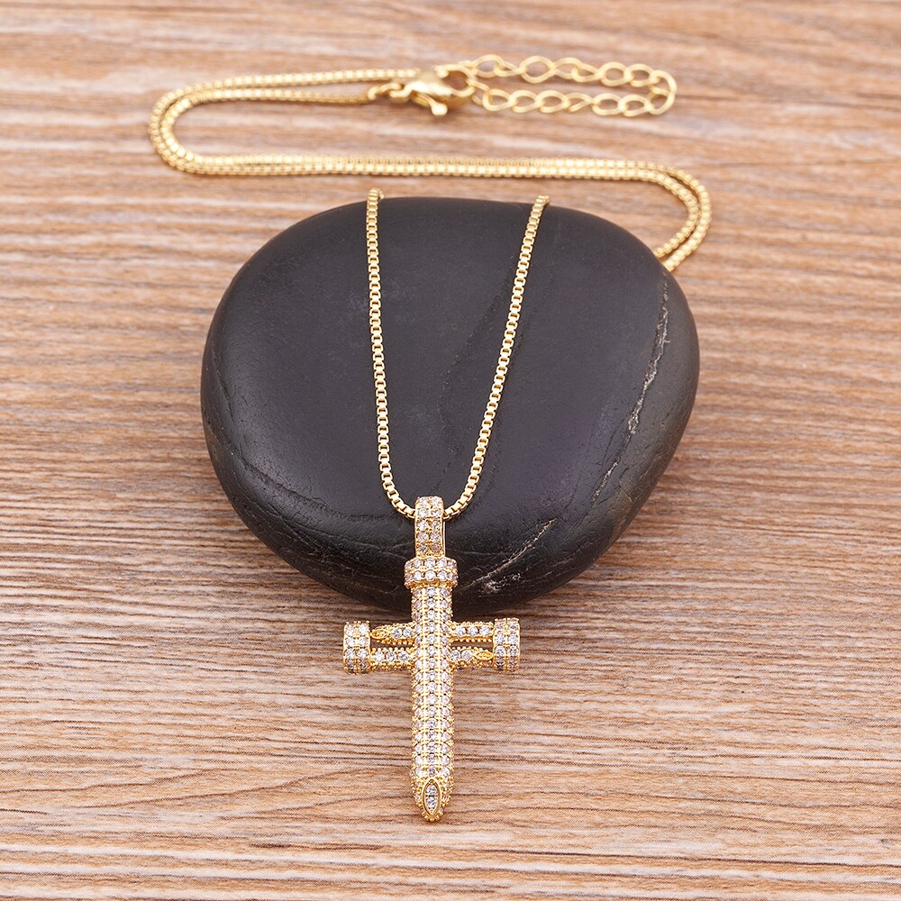 Top Quality Retro Classic Shiny Crystal Cross Necklace Women