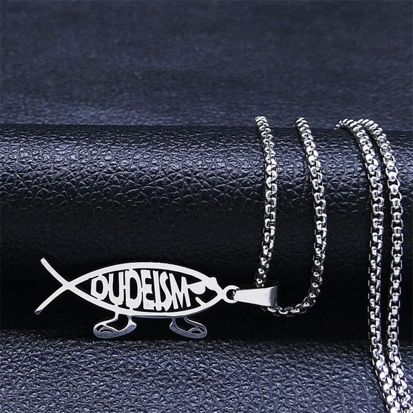 Vintage Dudeism Fish Shape Pendant Necklace Stainless Steel Silver Color Realism Necklaces