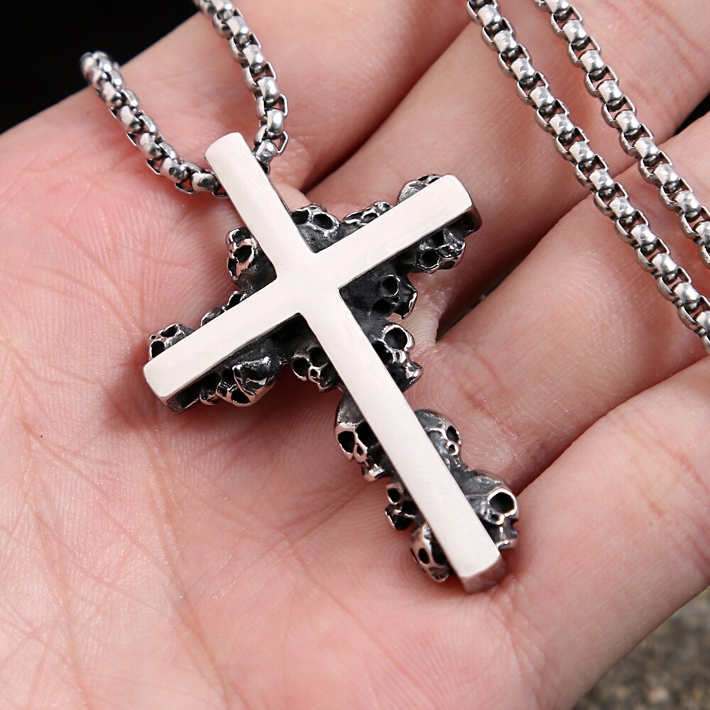 Gothic Men's Vintage Stainless Steel Cross Pendant Necklace