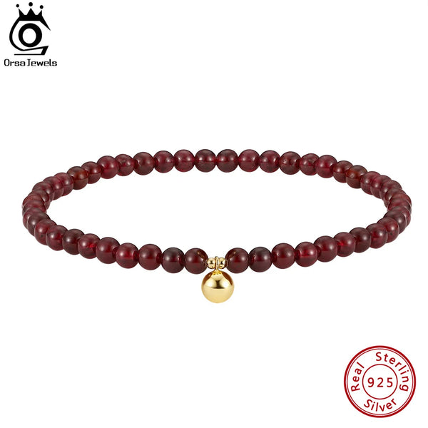 Silver 925 Natural Garnet/Black Spinel Chain Anklets for Women