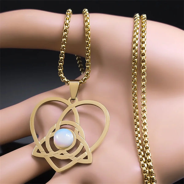 Witch Trinity Knot Heart Pendant Necklace for Women Men