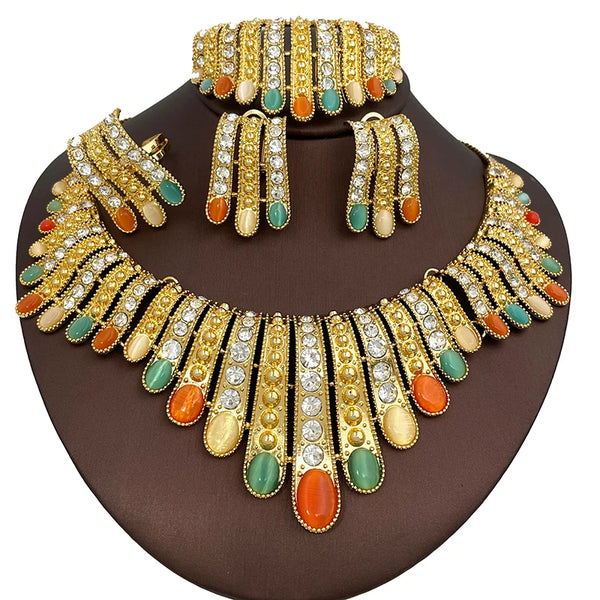 Dubai Opal 4PCS Jewelry Set multi-coloured Necklaces  Jewelry Sets For Women