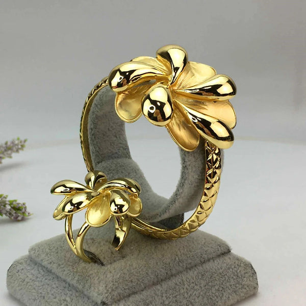 Newest Bangle with Ring Sets  Dubai Jewelry Sets flower Bangle for Women