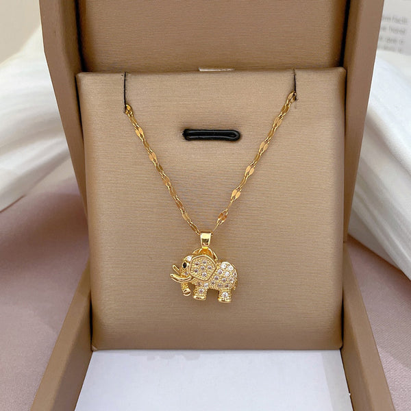 Gold Plated Niche Design Animal Elephant Pendant Girl Necklace