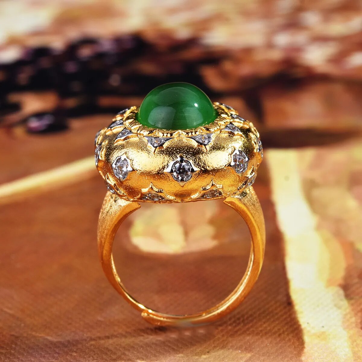 Italian Vintage Jewelry Luxury Artificial High Quality Emerald Green Stone Rings