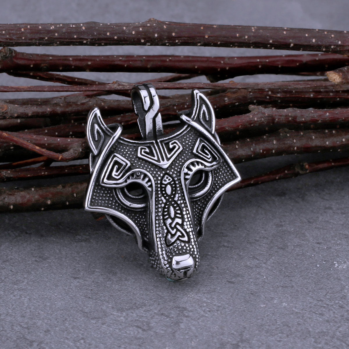 Vintage Viking Wolf Head Freki Necklace Men Stainless Steel Nordic Celtic Knot Wolf Amulet Pendant