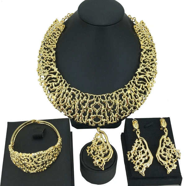 Latest Design Dubai Italian Luxury Jewelry Sets Necklace Bracelet Earrings Ring Woman