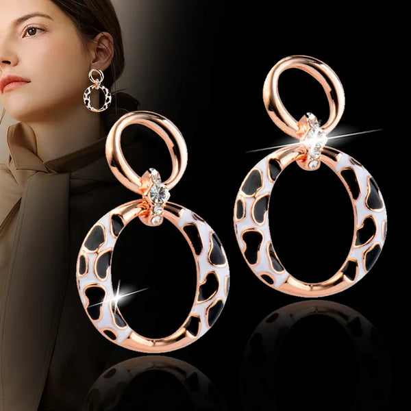 Trendy Leopard Pattern Double Loop Enamel Earrings For Women