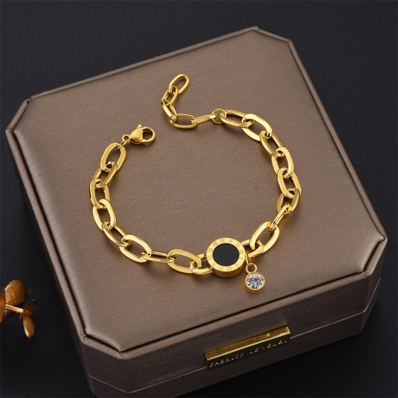 316L Stainless Steel Fashion Link Chain Bangle Bracelet for Women