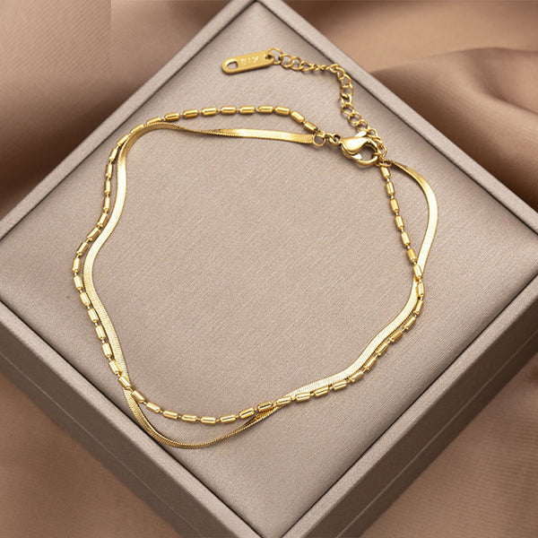 Gold Color Simple Double Layer Beads Anklet for Women