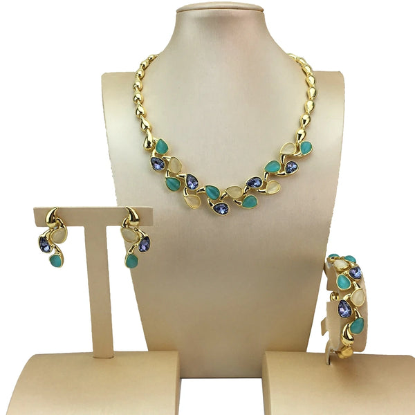 Dubai Fine Jewelry Beautiful Colored Stone Jewelry Sets  for Women