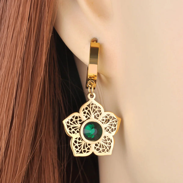 New Green Cubic Zirconia Flower Earrings For Women