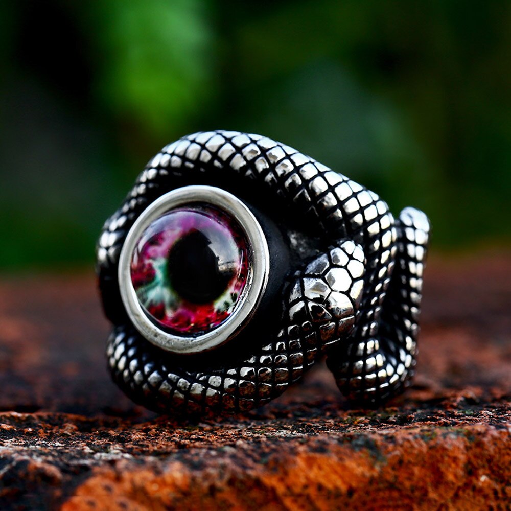 Vintage Creative Double Snake Head Stone Ring Punk Men Woman