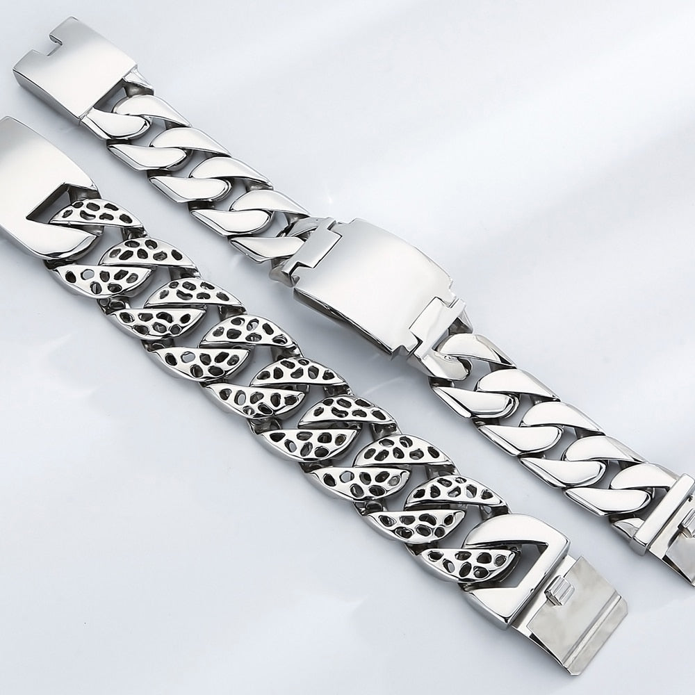 24/30MM Wide 316L Stainless Steel Curb Cuban Chain Bracelet for Men