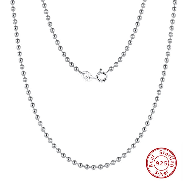 925 Sterling Silver 2.0mm 2.5mm Ball Bead Chain Necklace for Women