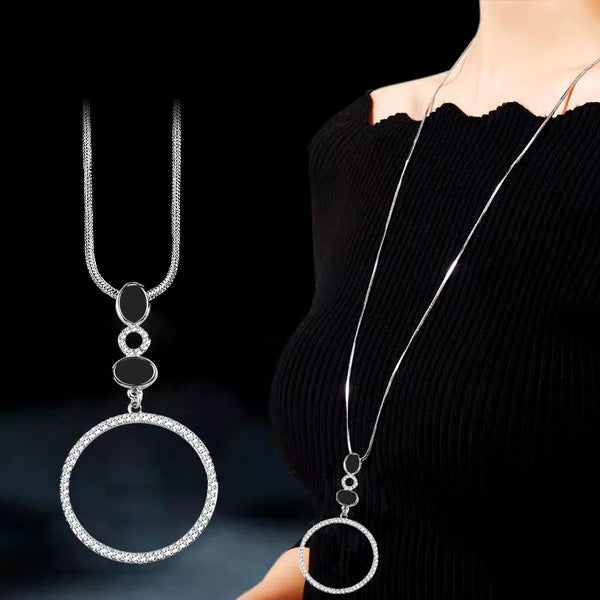 Concise Hollow Round Cubic Zircon Pendants and necklaces Long Chain For Women