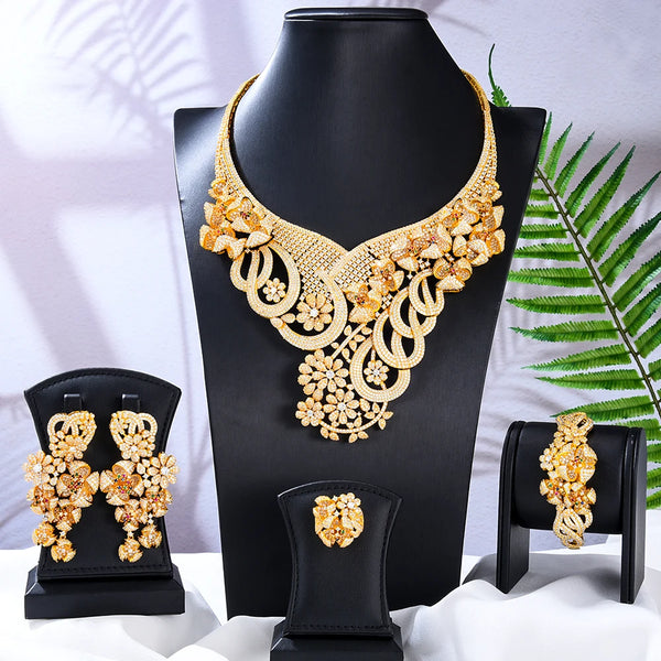 Luxury Romantic Blooming Flowers for Bridal Wedding Jewelry Set