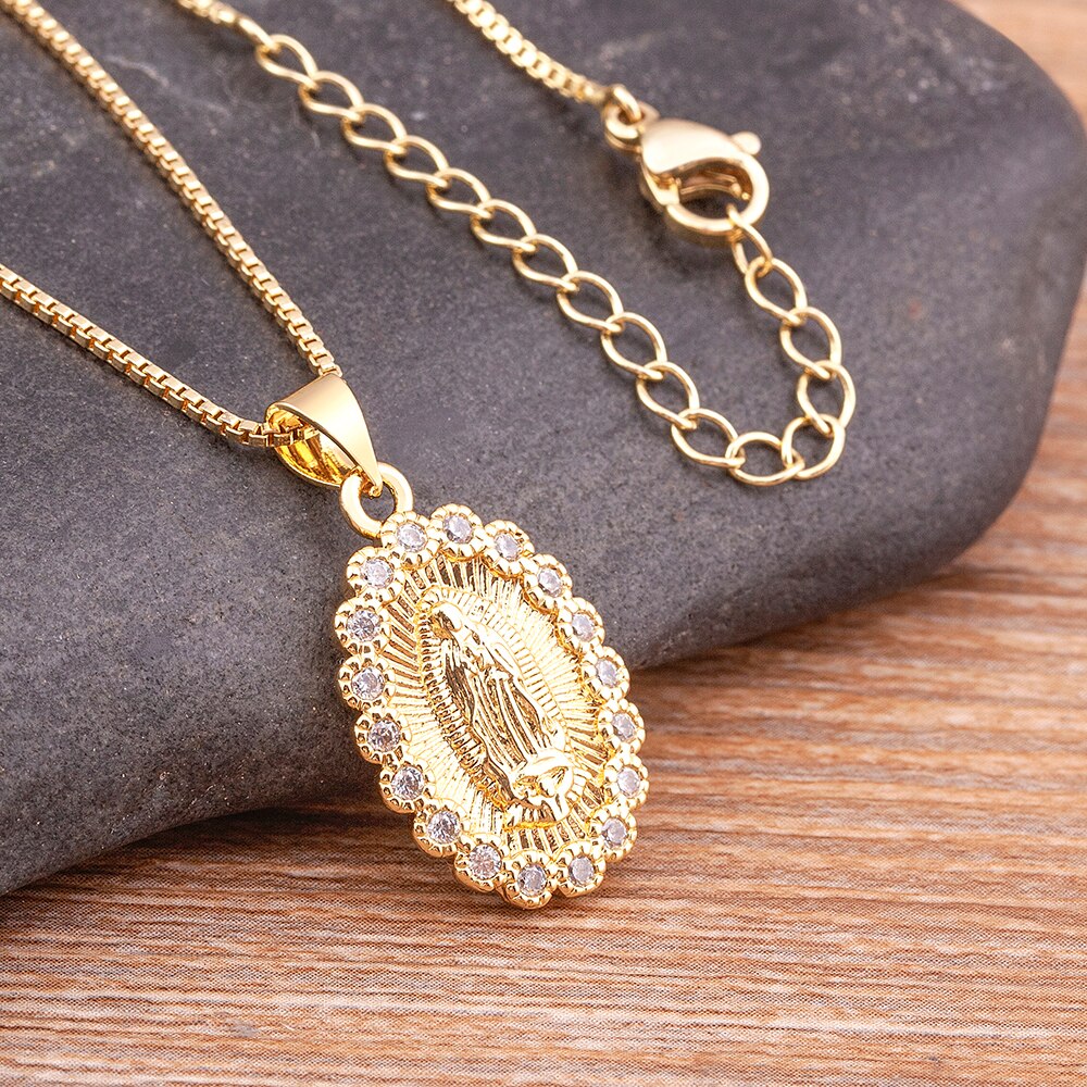 Hot Sale Ins Fashion Virgin Mary Copper Zircon Gold Plated Pendant for Women