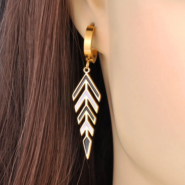 Stainless Steel Painted Glaze Geometric Arrow Hoop Earrings For Women