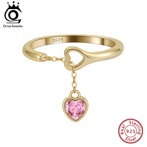 Brilliant Pink Zircon Sweet Heart Pendant Chain Rings