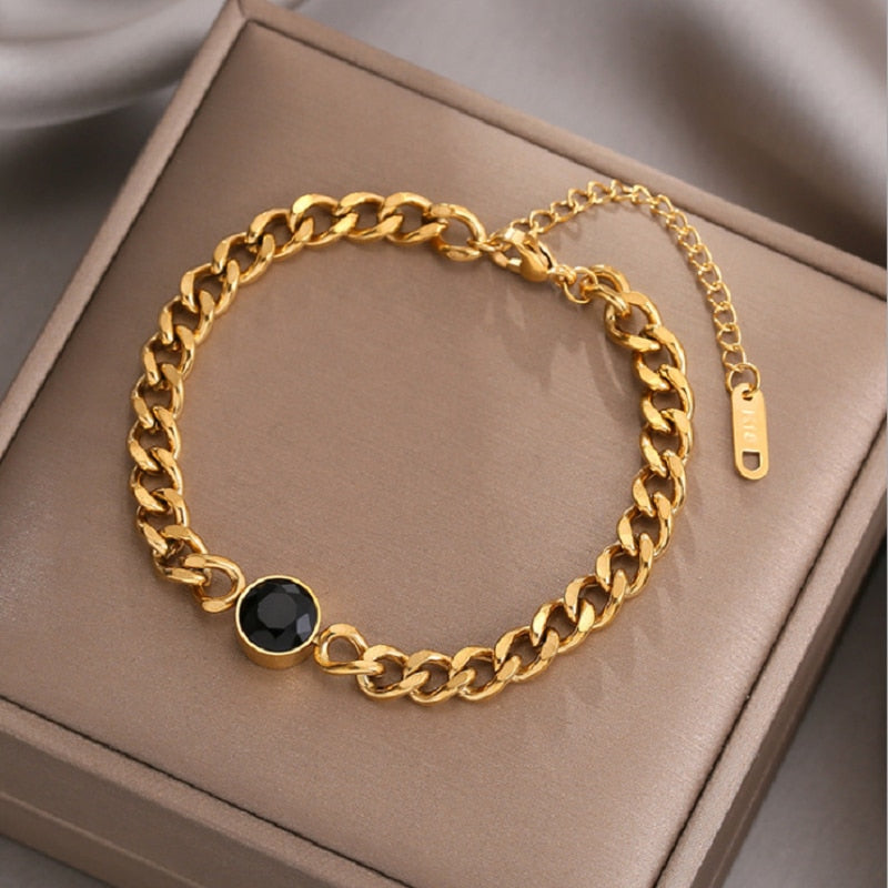 316L Stainless Steel Fashion Link Chain Bangle Bracelet for Women