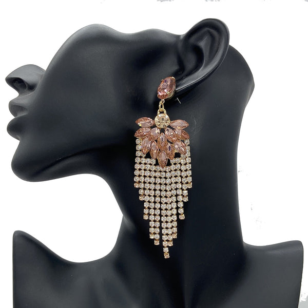 Luxury Long Rhinestone Tassel Pendant Earrings For Women