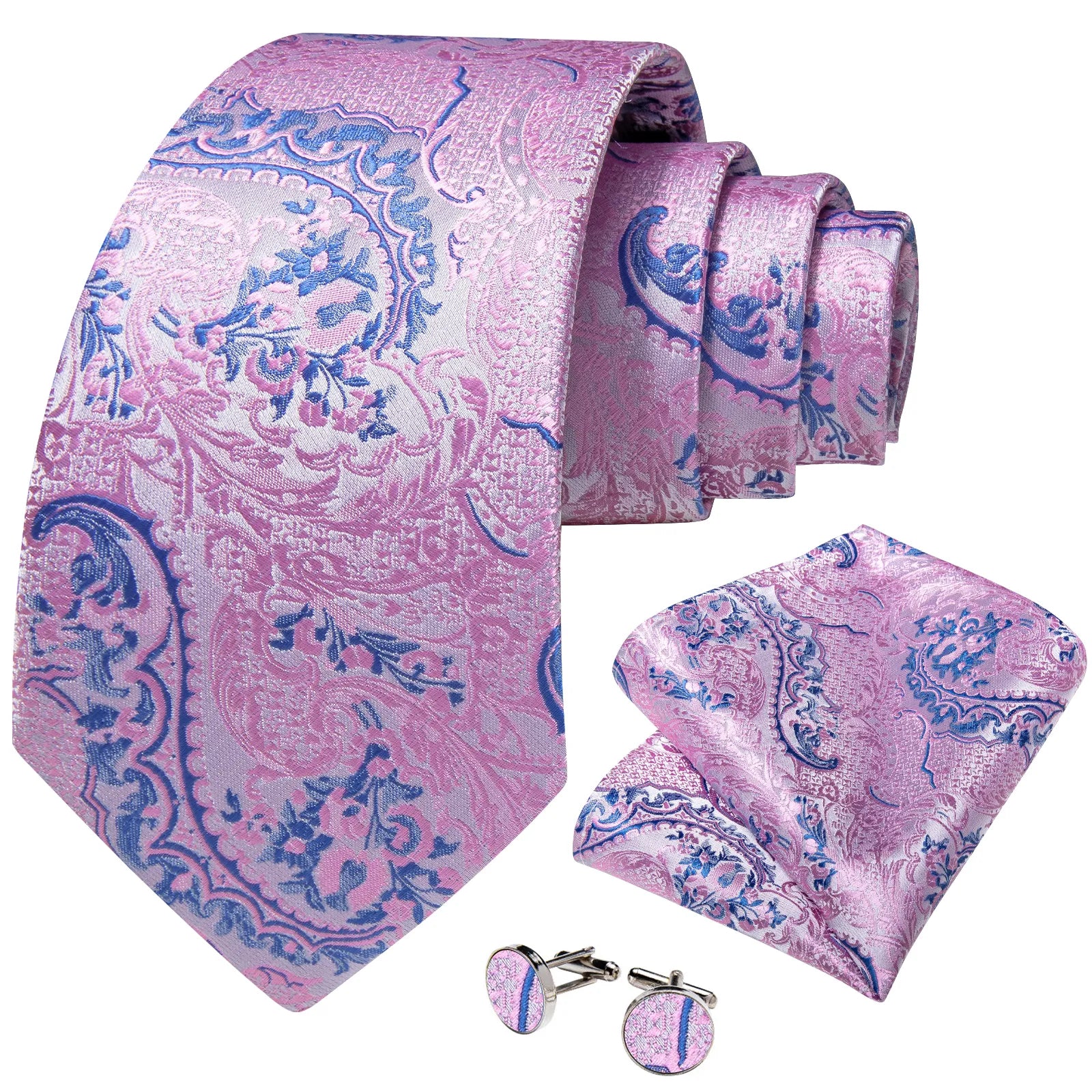 Ties for Men  Luxury Pink Blue Paisley 100% Silk Business Wedding Party Neck Tie