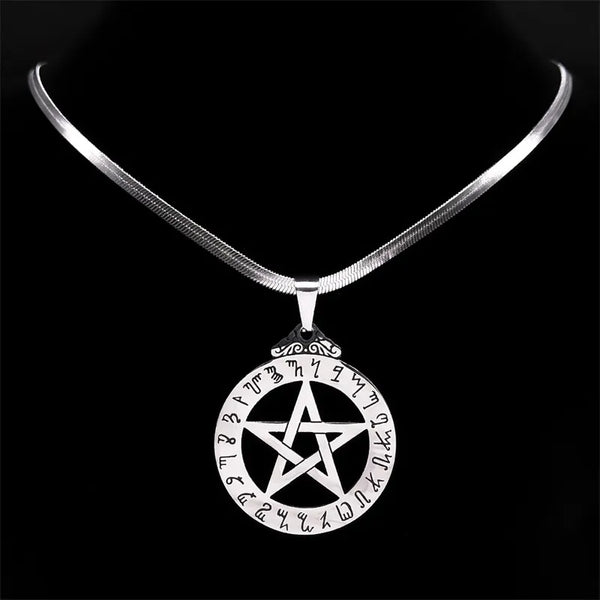 Witch Pentagram Necklace for Women Men Stainless Steel Silver Color