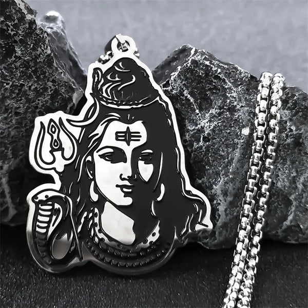 Black Enamel Stainless Steel  Indian Art Hindu God Figure Necklaces