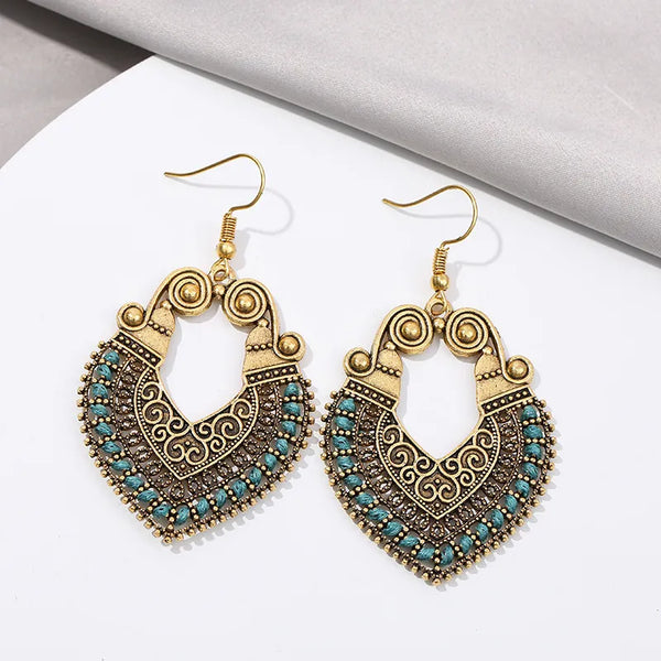 Bohemian Ethnic Heart Braided Hook Hanging Dangle Earrings for Women