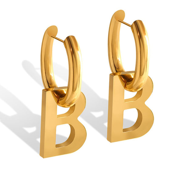 Personalized Exaggerated Creative Geometric Simple Letter B Hoop Earrings For Women