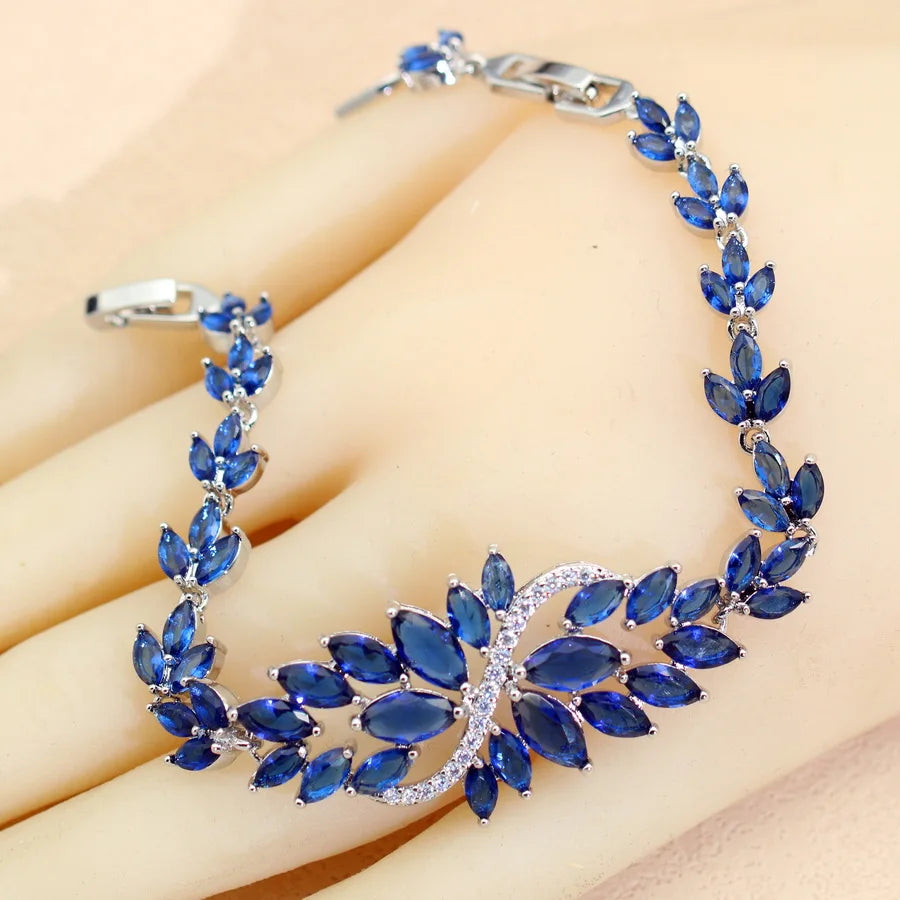 Blue Crystal Wedding 925 Silver Jewelry Sets For Women