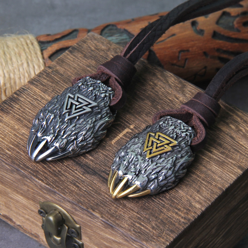 Nordic Viking Bear Claw Valknut Necklace Men's