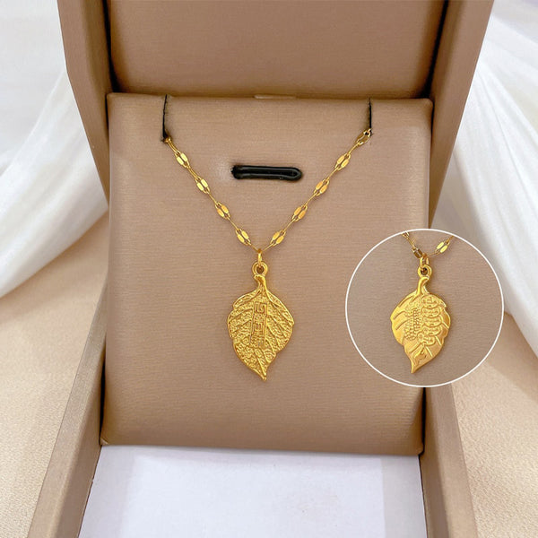 Gold Silver Color Plant Leaf Pendant Necklace For Women