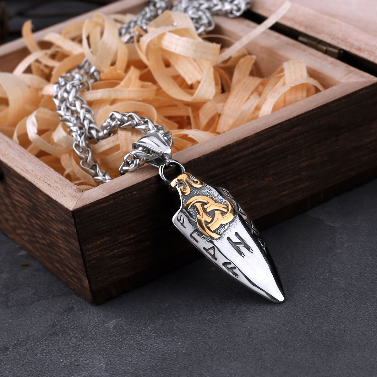 Nordic Viking Spear Pendant Necklace Stainless Steel Rune Amulet Men's