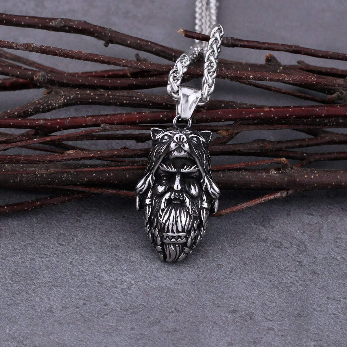 Viking Wolf Head Ancient Warrior Men's Stainless Steel Pendant Necklace