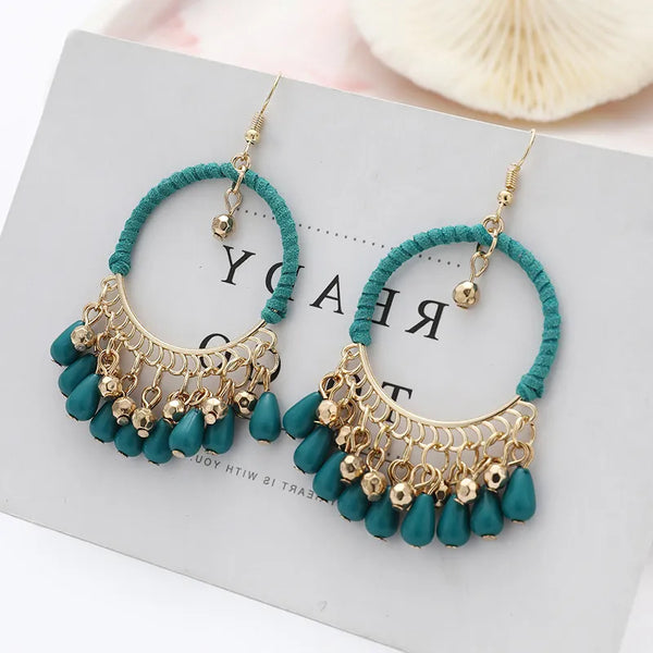 Bohemian Round Water Drop Tassel Earrings