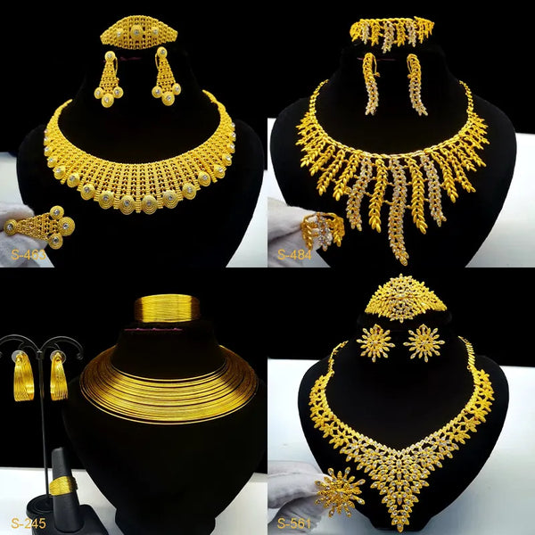 Gold Color Hollow Earrings Necklace Bead Set