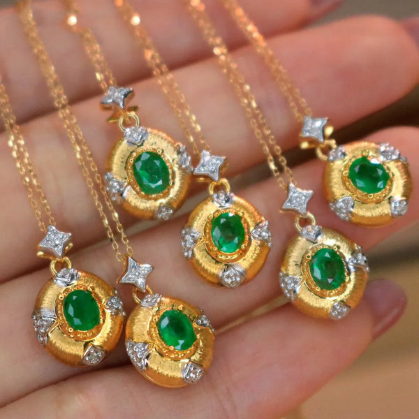 Italian Vintage Jewelry Luxury Artificial High Quality Emerald Pendant Necklaces