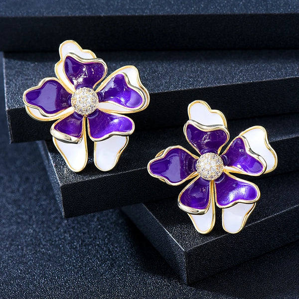 Romantic Purple Flower Gorgeous Earrings For Women Wedding Party Seablue Dubai Earrings